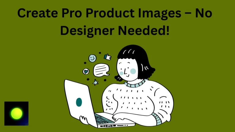 Woman designing product graphics on a laptop using Hypic App.