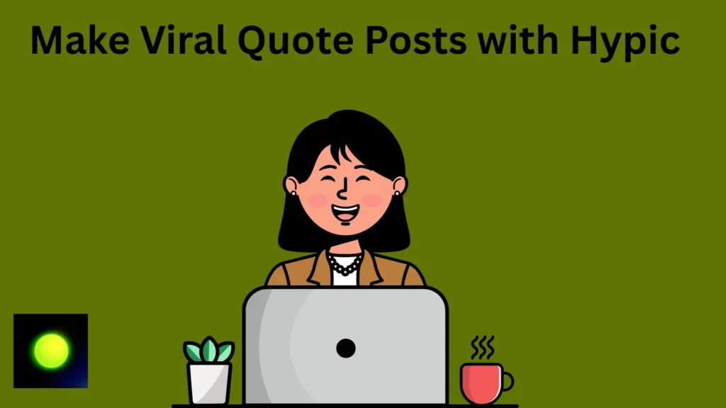 Happy woman using laptop to Create Eye-Catching Quote Posts with Hypic App